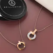 Boxed Pillar & Butterly Love 2 Pcs Necklace Set in Rose Gold Plated Titanium with Natural Diamond