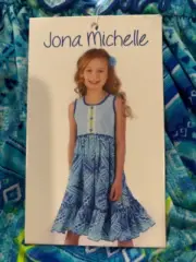 JONA MICHELLE GIRLS SLEEVELESS SUMMER DRESS (BLUE /TEAL STRIPE 5)NWT