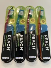 Travel Toothbrush Bulk Pack Of 4 Brush Cap Pink Orange Blue Medium Holiday Camp