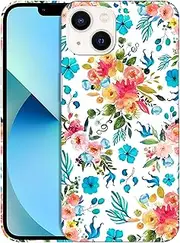 for iPhone 13 Mini, iPhone 13 Mini Case - Floral Pink Teal Watercolor Pattern Design Printed Slim & Sleek Cute Plastic Hard Protective Designer Back Phone Case/Cover for iPhone 13 Mini