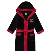 Manchester United FC Manchester United Boys Dressing Gown Robe Hooded Fleece Kids OFFICIAL Football Black 3-4 Years