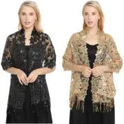 Women Lady Sequins Tassel Shawl Dinner Party Cheongsam Warp Scarf Evening Dress