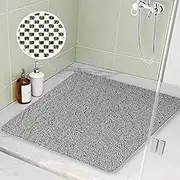 Shower Mat Non Slip 80x80cm, Soft Comfort Bath Mat with Drain Holes, PVC Loofah Massage Safety Shower Mats for Non-slip Mats in Wet Areas, Quick-drying (Grey)