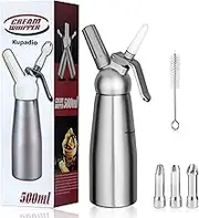 Professional Aluminum Whipped Cream Dispenser Cream Maker 500mL (1 Pint) for Desserts Gourmet Cream Whipper with 3 Decorating Nozzles