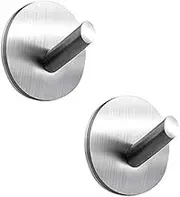Adhesive Hooks, Self Adhesive Wall Mount Hangers for Key Robe Coat Towel, Super Strong Heavy Duty Stainless Steel Hooks, No Drill No Screw, Waterproof, for Kitchen Bathroom Toilet,2 Pack