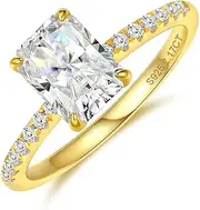 [Yizone] Radiant Cut Moissanite Rings for Women Halo 18K Gold Plated Sterling Silver Wedding Band 1.5 2 Carat