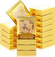 Zonon 30 Kraft Paper Boxes with Window 4.13 x 4.13 x 1.18 Inch Candy Packaging, Small Gift Boxes, Soap holder, Mini Treat Packaging for Bakery Chocolate Jewelry Display(Gold)