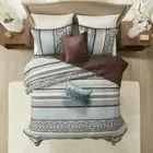 NEW! ~ COZY MODERN LODGE BLUE BROWN WHITE GREY LOG CABIN LEAF STRIPE QUILT SET