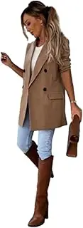 [Kromoc] Women's Peak Lapel Blazer Double Breasted Buttons Suit Jacket Casual Daily Business Coat