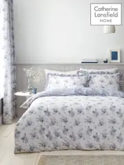 Catherine Lansfield Blue Lucie Floral Frill Reversible Duvet Cover Set (F28046) | $42 - $81