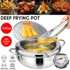 24cm Japanese Deep Frying Pot with a Thermometer Kitchen Tempura Fryer Pan NEW