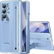NINKI for Samsung Galaxy Z Fold 6 Case with S Pen & S Pen Slot, Galaxy Z Fold 6 Phone Case with Stand & Screen Protector, Luxury Plating Leather Hinge Protective Cover for Samsung Fold 6 5G – Blue