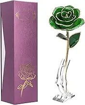 Gugxiom Gold Dipped Rose, Long Lasting Green Forever Bloom, Unique Decor Forever Roses for Valentines Day, Mothers Day, Weddings, Anniversaries Etc.