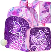 3 Piece Mermaid Sequin Backpack Set For Girls