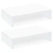 White Monitor Stand Riser - 2 Pack, Wood 2 Tier Adjustable Dual Monitor Riser...