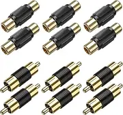 RCA Coupler, 6-Pack RCA Female to Female and 6-Pack Male to Male Cable Extension Barrel Adapter Gold Plated Connector