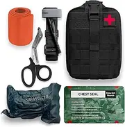 Bleeding Control First Aid Kit - MOLLE Pouch with CAT Tourniquet & Israeli Bandages Kit for Preppers, Campers, Hunters, Hikers, Bikers, Outdoor Adventures, & Disaster Preparedness (Black)