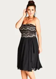 City Chic Ladies Eyelash Ebony Dress size 16 Small Colour Black Nude