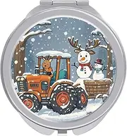 RTSEBVN Travel Makeup Mirror Portable Pocket Mirror Foldable Elk Version Snowman Printing Compact Mirror for Women Gifts