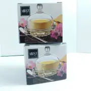 2 Mikasa Salinas round Covered Butter Jam Marmalade Dish serving 4pc Set NIB NEW