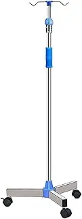 Portable IV Pole w/Wheels & 2 Hook Adjustable Height IV Stand Stainless Steel IV Bag Stand Vertical Infusion Stand for Hospital or Home Care