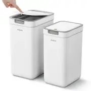 2 Pack Bathroom Trash Can with Lid 3.6Gal + 2.4Gal Garbage Can with Pop-Up Li...