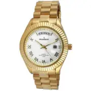 Peugeot 14K All Gold Plated Day Date Roman Numerals Man's Watch