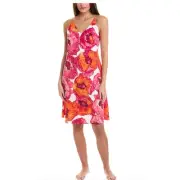 $130 Natori Poppy 40" Slip Satin Nightie Sleep | Womens Sz M, Pink Floral, NEW
