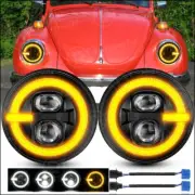 For 1950-1979 VW Beetle 7" inch Round LED Hi/Lo Beam Headlights Halo Angel Eyes (for: Volkswagen)