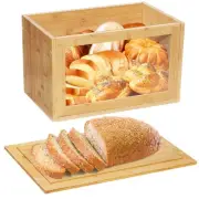 Bamboo Bread Box with Cutting Board Lid, Bread Storage Container for Kitchen ...