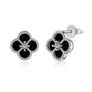 ANYCO Earrings Silver Black 925 Sterling Clover Earrings Jewelry Women Diamond Cubic Zirconia Earring