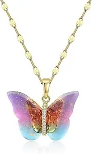 [Roe Dolph] Butterfly Necklaces Dainty Rhinestone Butterfly Pendant Necklace Zircon Crystal Butterfly Necklace for Women