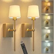 Bestbless Battery-Operated Wall Sconces Set of 2: 6000mAh Rechargeable Wall Lights with Remote Control, Wireless Battery Powered Wall Lamp Wall Scone for Living Room Bedroom Hallway Bathroom (Gold)