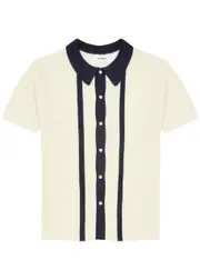Soulland Ciel Striped Ribbed-knit Polo Shirt - Off White - M M