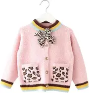 [Moonnut] Girls Cardigan Sweaters Cute Alpaca Pattern Long Sleeve Knitted Outwear