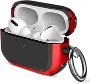 Airpods Pro 2 2nd Generation Case Cover and Airpods Pro 1st Case with Keychain, Full Body Military Armor Rugged Cover Case for Airpods Pro 2nd 2022 and Airpods Pro 2019 Front LED Visible - Red