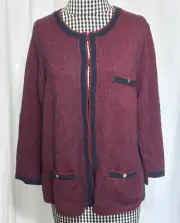 Ann Taylor Black Label Wool Alpaca Blend Cardigan Sweater Jacket Red & Navy NEW!