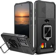 for Sumsung S23 Ultra Case with [Card Holder],rojarou S23 Ultra Case with [Slide Camera Cover] [360° Rotate Ring Kickstand] Heavy Duty Protective Phone Cover Case for Sumsung Galaxy S23 Ultra 5G-black