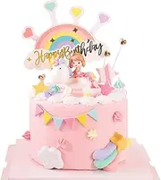 Misome Unicorn Girl Cake Topper with Rainbow Stars: Perfect for Girls' Birthday Party, Baby Shower, and Pink Unicorn Theme Party Cake Decorations…
