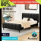 ALFORDSON Bed Frame King Single Tufted Headboard Base Black Leather HUNDOLF