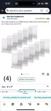 12ct New Star Food Service Acrylic Table Menu Card Holders, 5”x7”