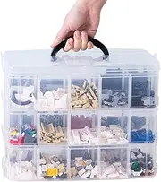 MOTRAIN 3 Layers Stackable Clear Storage Box, Plastic Organiser with Compartments for Organizing Tape, Embroidery Accessories, Threads Bobbins, Beauty Supplies, Nail Polish, Jewelry, Blue