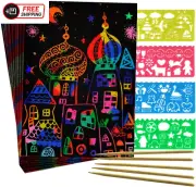 Scratch Paper Art Set for Kids: 50 Sheets Magic Black Scratch Art Paper Cards wi