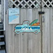 Surfer Truck Surfboards House Number Sign by G. DeBrekht | Coastal Sea-Life Déco