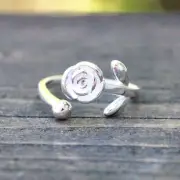 Rose Flower Ring Sterling Silver 925 Adjustable size from size 4 and up