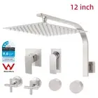 12" Square Rain Shower Head Set Gooseneck Wall Arm Mixer Taps Brushed Nickel