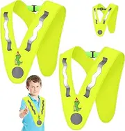 YOUYIKE Pack of 2 V-Shape Reflective Vest Children, Dino High Visibility Vest Children, Yellow Safety Vest Children with Elastic Tape Prevent Slipping, Good Visibility, for Sports, Running, Cycling