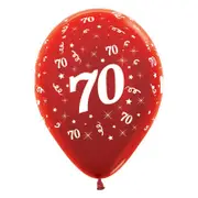 70th Birthday Metallic Red Latex Balloons 25 Pack
