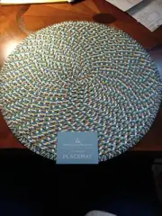 Liberty Destination Summer Placemats Woven Round 15" Multicolor Fringe Set of 4