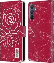 Head Case Designs Officially Licensed England Rugby Union Red Marble Leather Book Wallet Case Cover Compatible with Samsung Galaxy A15